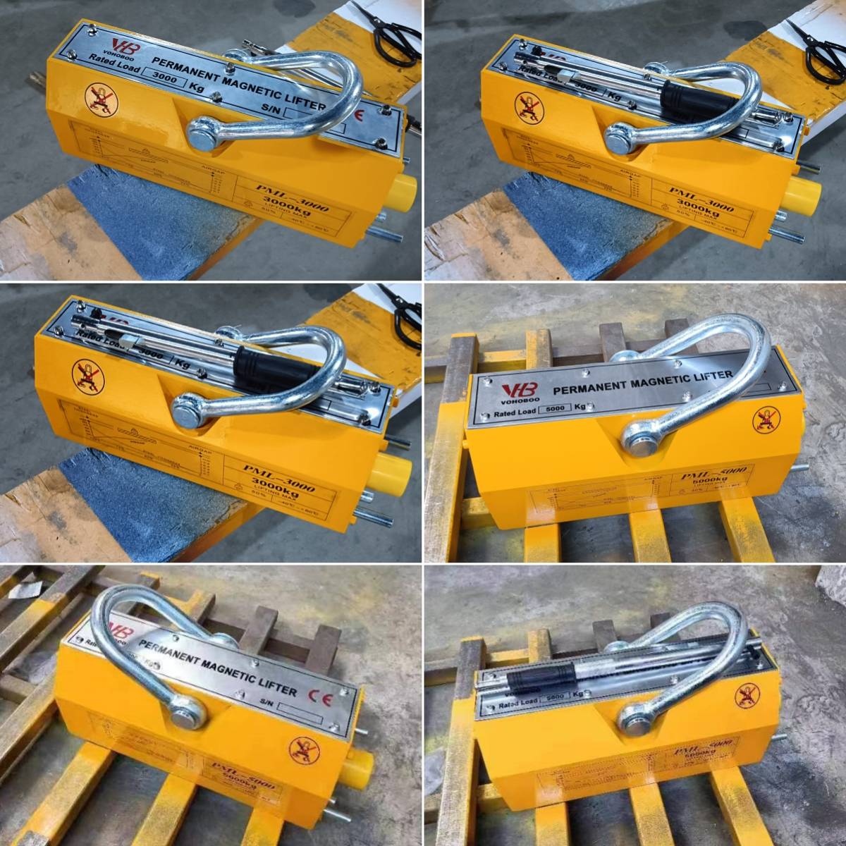 Elevación nominal: 100 kg, 300 kg, 600kg, 2000 kg, 3000kg.