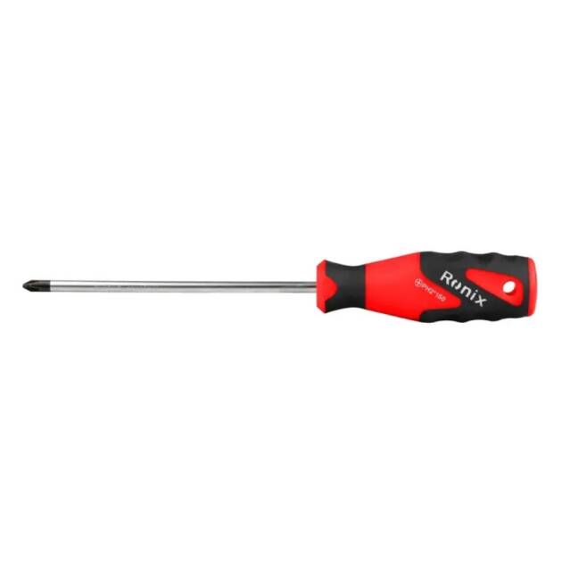Destornillador de punta estrella y magnetica con mango de plástico ph 2 x 150 mm, rojo con negro.
