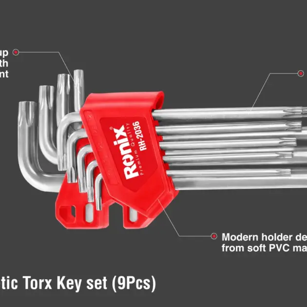 Juego de llaves Torx magnéticas de brazo largo (9 piezas)