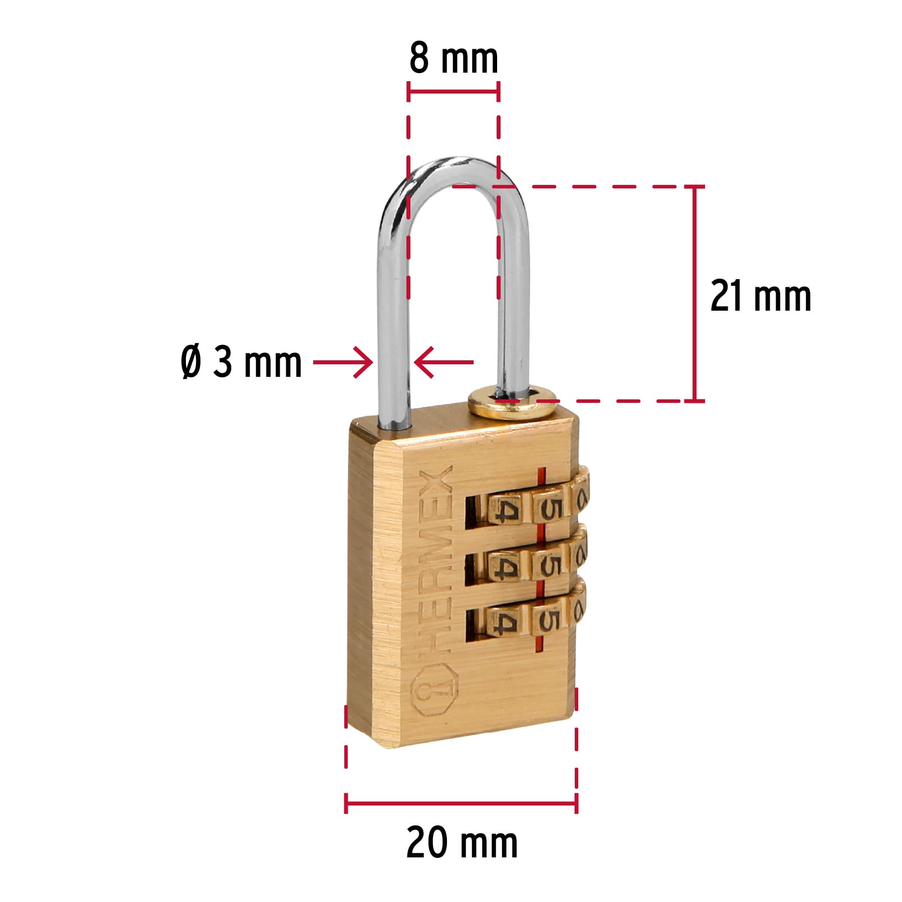 Candado de combinación 20 mm cuerpo de latón en blíster - Imagen 2