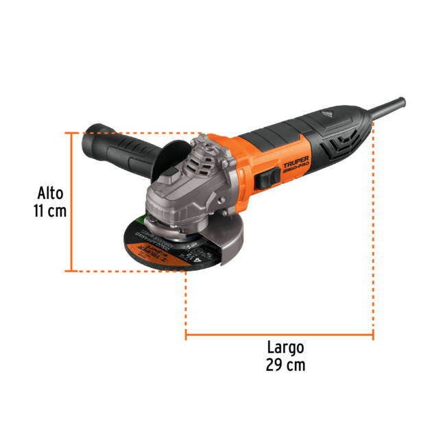 Esmeriladora angular 4-1/2", 850W, TRUPER ERGO PRO