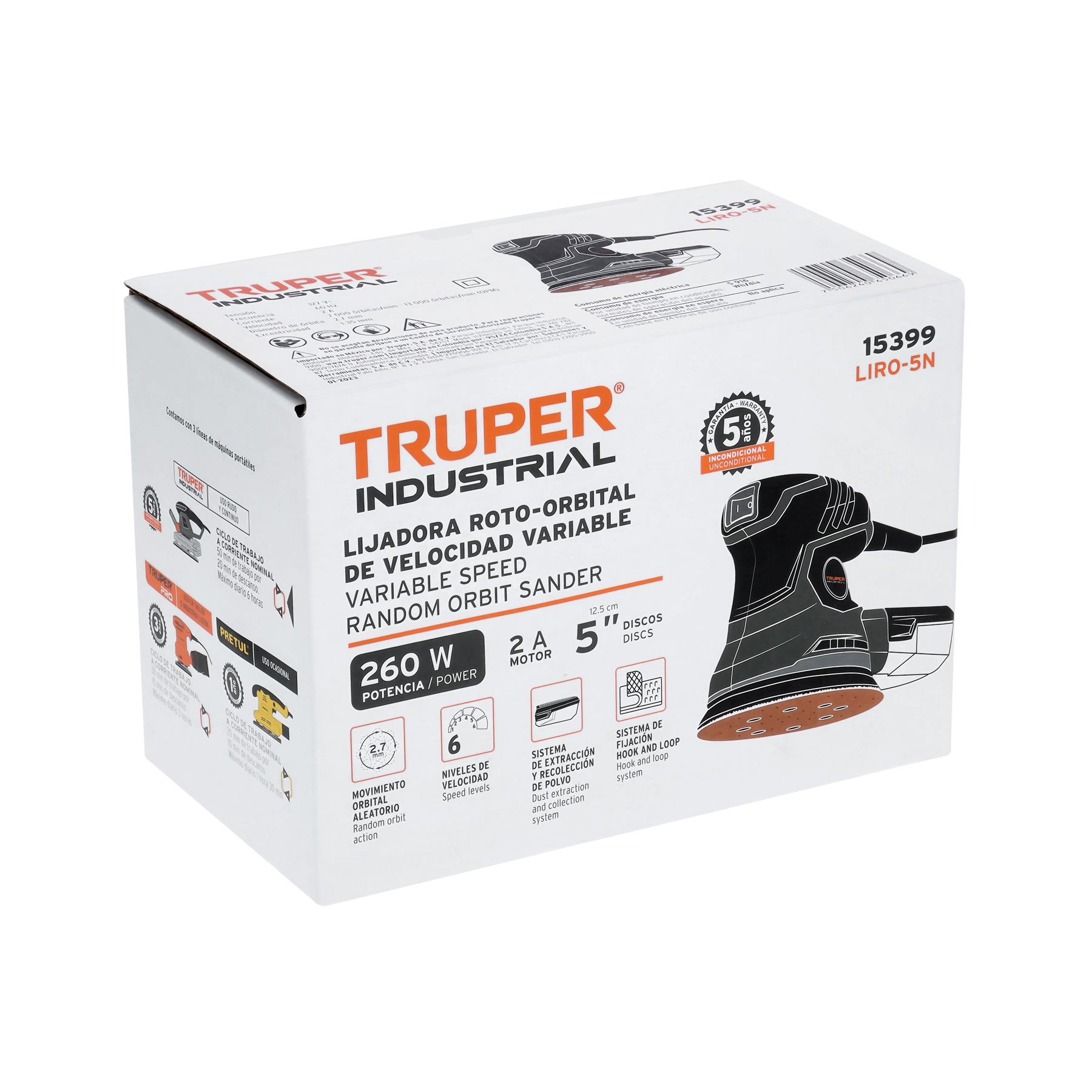 Lijadora roto orbital 5", 260W, TRUPER INDUSTRIAL - Imagen 3