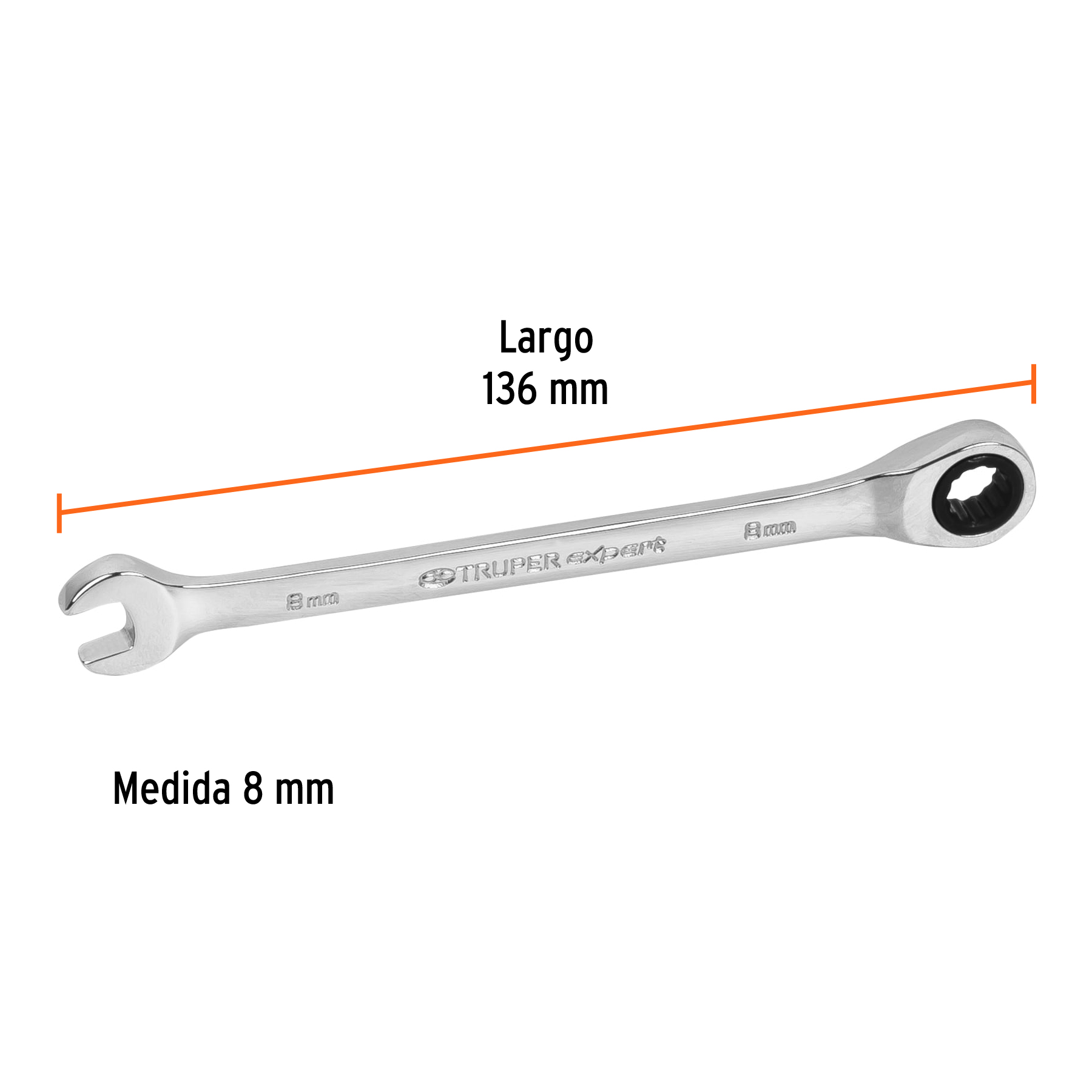 Llave combinada con matraca 8 mm x 136 mm largo, Expert - Imagen 2