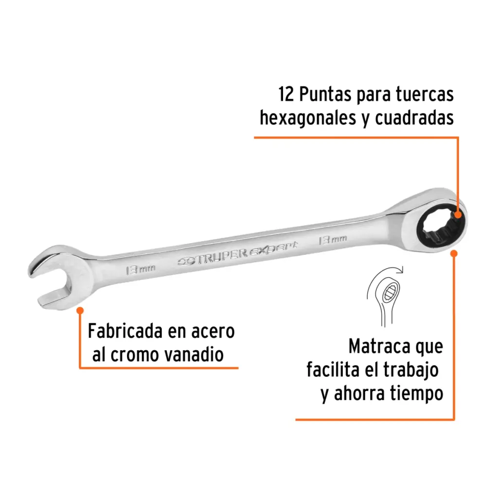 Llave combinada con matraca 13 mm x 174 mm largo, Expert - Imagen 2