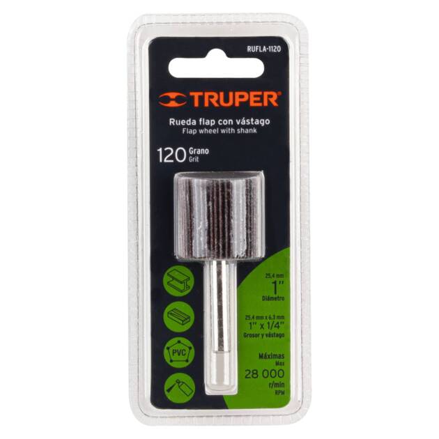 Rueda flap de 1", grano 120, Truper
