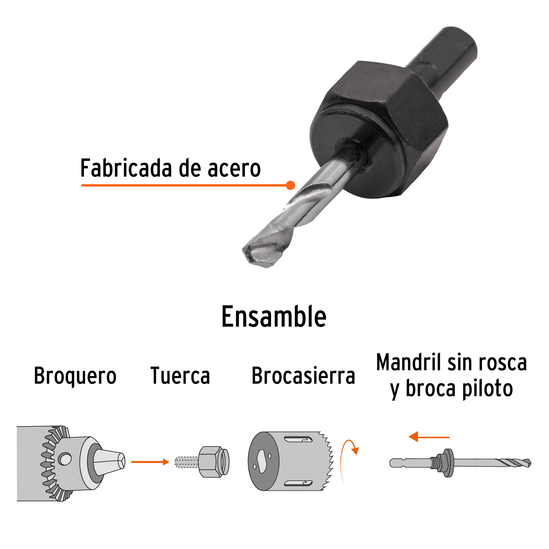 Mandril para brocasierra diamante sin rosca 3/8", Truper - Imagen 2