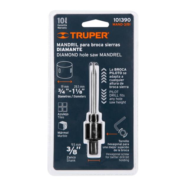 Mandril para brocasierra diamante con rosca 3/8", Truper