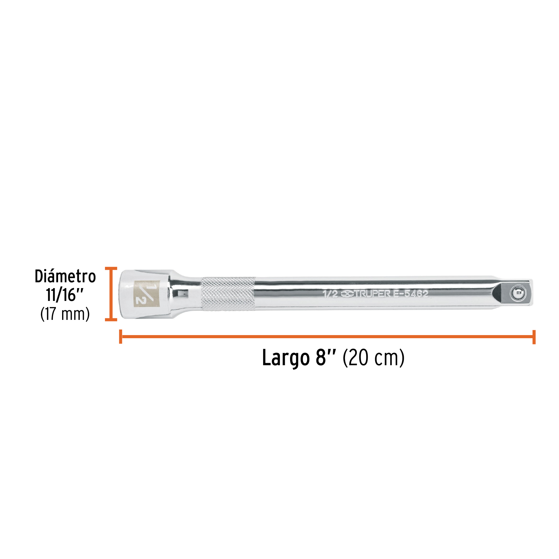 Extensión cuadro 1/2" para matraca, largo 8", Truper - Imagen 2