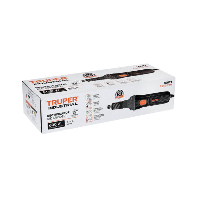 Esmeril recto (rectificador) 1/4" 600W, TRUPER INDUSTRIAL
